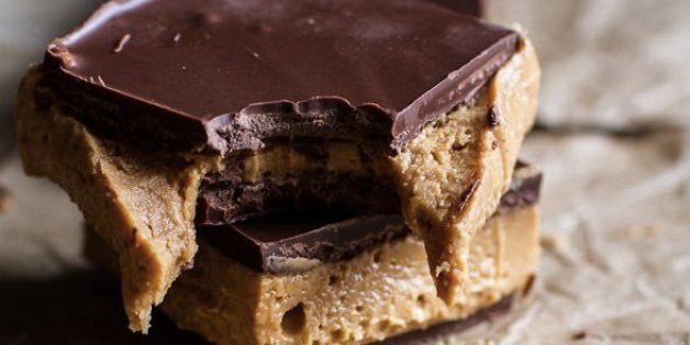 Get the <a href="http://www.halfbakedharvest.com/5-ingredient-tripple-decker-chocolate-peanut-butter-bars/" target="_blank">5-Ingredient Triple Decker Chocolate Peanut Butter Bars recipe</a> from Half Baked Harvest.