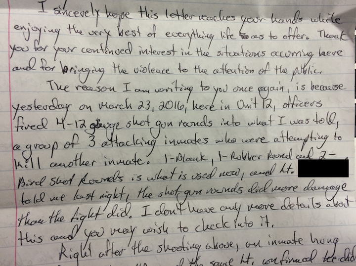 A letter from a High Desert State Prison inmate.