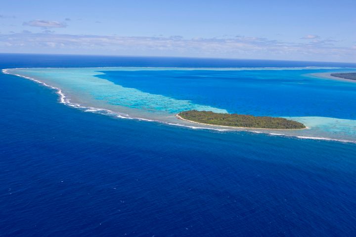 An aerial view of Raivavae island in the Austral Islands of French Polynesia.