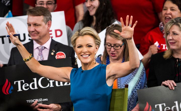 Fox News host Megyn Kelly greets the crowd before interviewing Republican presidential candidate Texas Sen. Ted Cruz on Tuesday, March 8, 2016, at Calvary Baptist Church in Raleigh, North Carolina. 