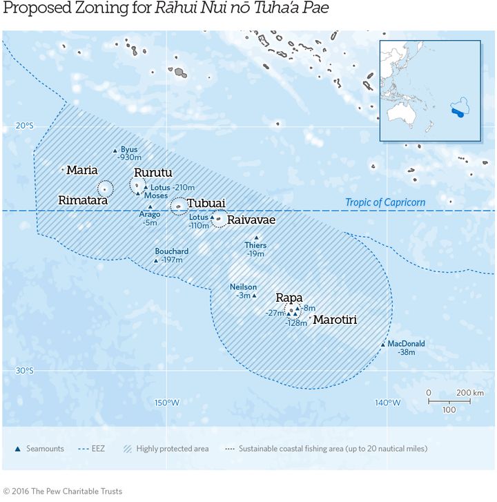 This map shows the extent of the proposed protected area around the Austral Islands.