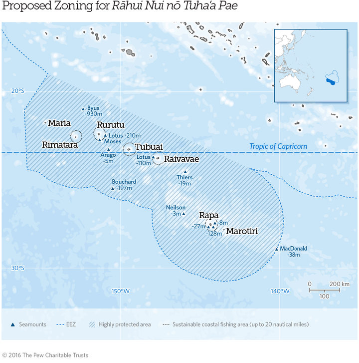 This map shows the extent of the proposed protected area around the Austral Islands.