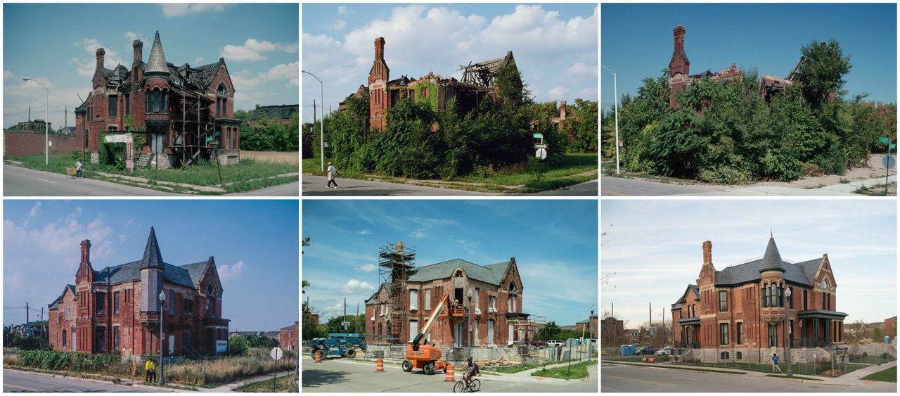 Ransom Gillis Mansion, Alfred at John R St., Detroit, shown in 1993, 2000, 2002, 2012, 2015 and again in 2015. 