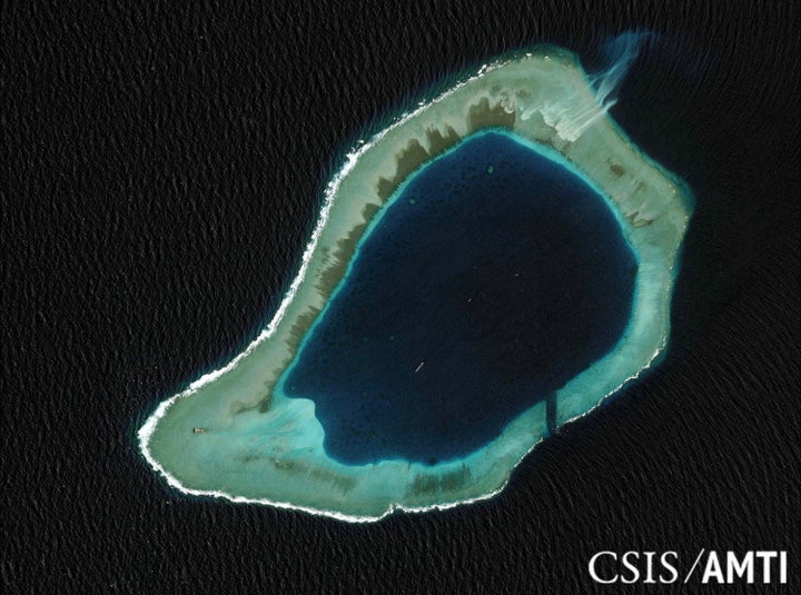 Subi Reef is an artificial island built up on dredged up sand. A U.S. warship sailed past it last year to challenge
