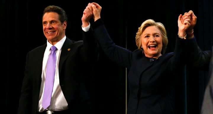 Hillary Clinton joined New York Gov. Andrew Cuomo (D) during a victory rally for the passage of a $15 minimum wage and paid family leave in New York City on April 4.