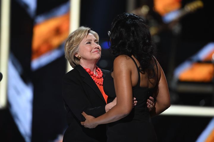 Hillary Clinton introduces Black Girls Rock! Founder Beverly Bond onstage. 