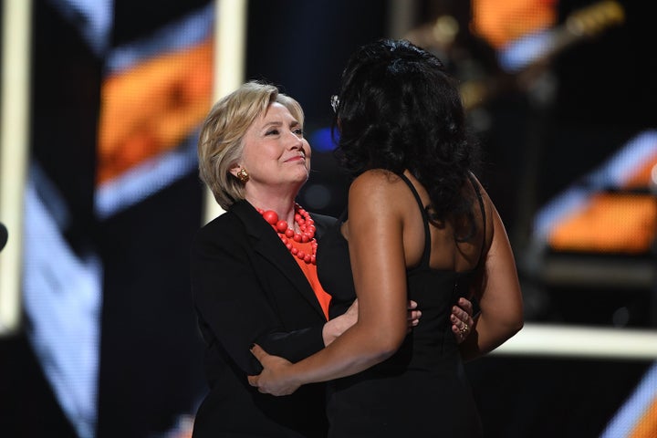 Hillary Clinton introduces Black Girls Rock! Founder Beverly Bond onstage.