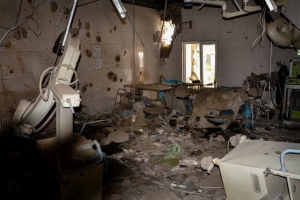 At the time of the airstrike, operating theaters were in use, and surgeons and anesthetists were attending to patients. This photo shows an operating theater destroyed after the airstrike.