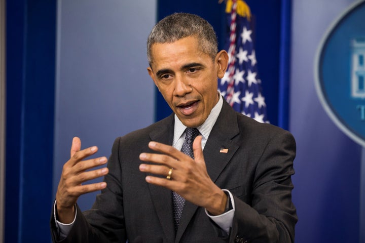 U.S. President Barack Obama speaks in the Brady Press Briefing Room about the state of the economy and closing corporate tax