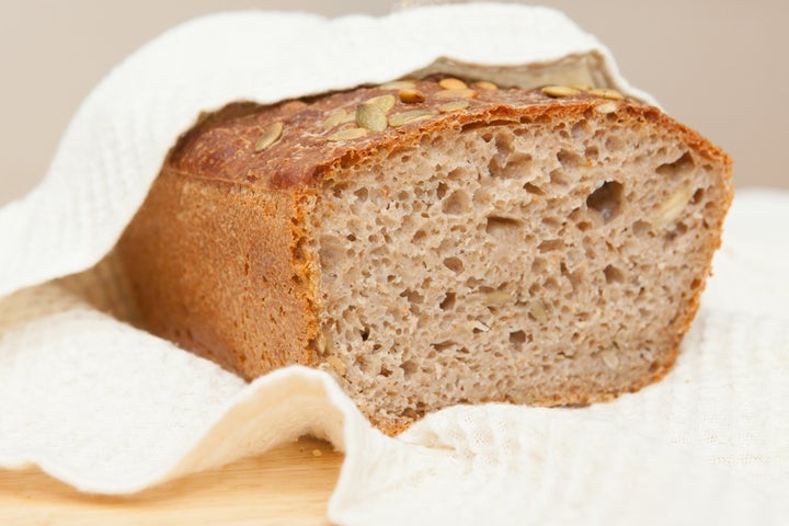 A loaf of homemade fermented sourdough bread.