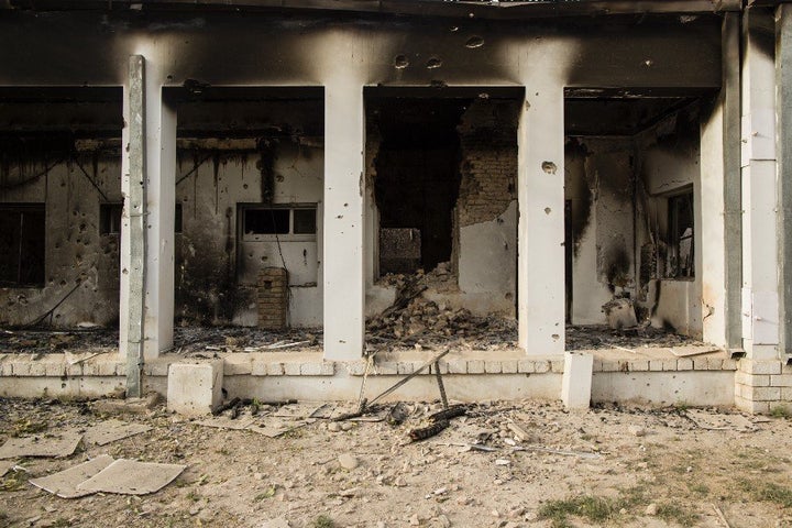"Our colleagues didn’t die peacefully like in the movies. They died painfully, slowly, some of them screaming out for help that never came, alone and terrified," Thomas wrote. This photo shows one of the entrances to MSF's trauma center.