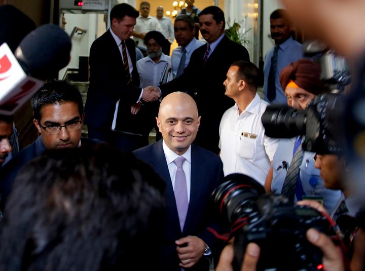 Business Secretary Sajid Javid returns after a meeting with Tata chairman Cyrus Mistry at the Bombay House, the Tata group's headquarters, in Mumbai,