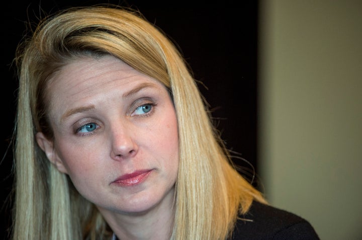 Marissa Mayer, president and chief executive officer at Yahoo! Inc., listens to a reporters question during a press conferenc