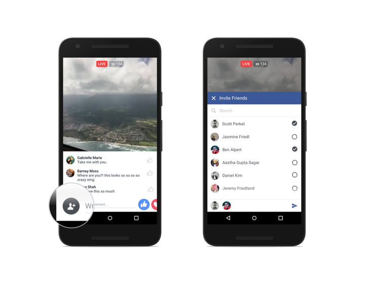 Inviting friends to watch Facebook Live videos