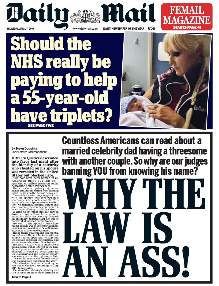 The front page of the Daily Mail on Thursday.