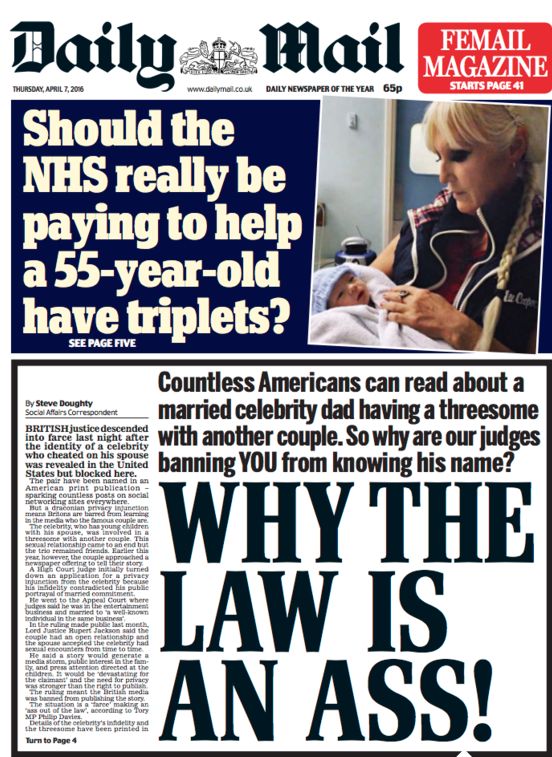 <strong>'Why the law is an ass': The front page of the Daily Mail last Thursday</strong>