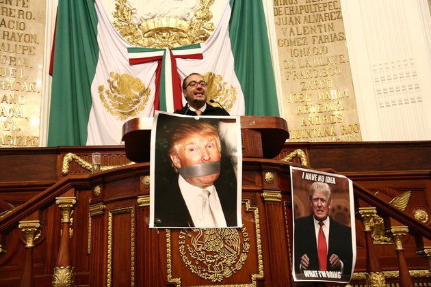 Deputy Mauricio Alonso Toledo Gutiérrez speaks before the Mexico City legislature, which voted in March to ask Mexico's federal government to ban Donald Trump from entering the country, where he is widely reviled.