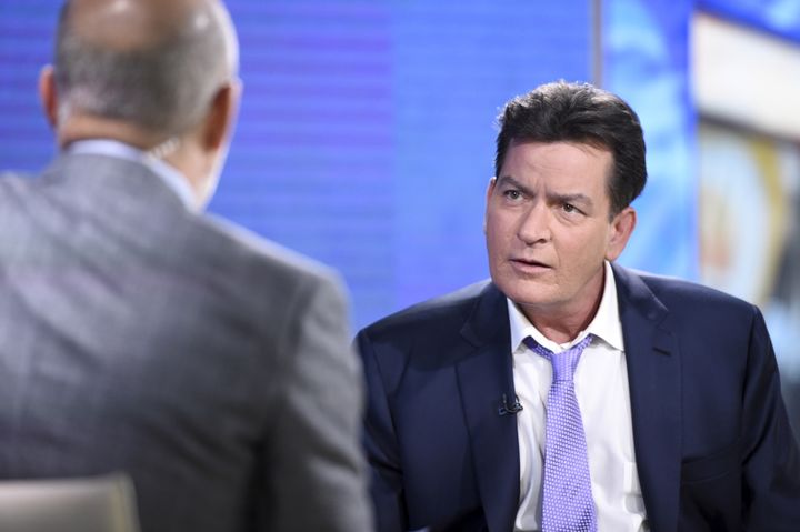 Charlie Sheen listens during an interview with host Matt Lauer on the set of NBC's "Today" show in Manhattan, New York, Nov. 17, 2015.