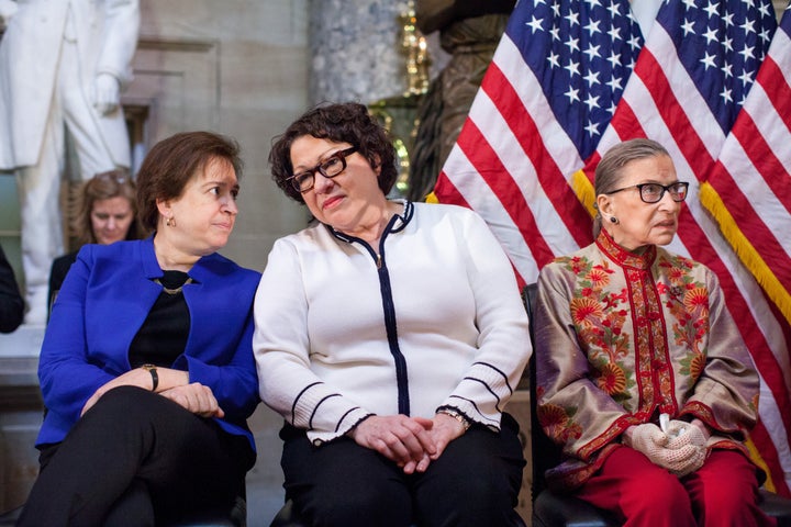 Supreme Court justices Elena Kagan, Sonia Sotomayor and Ruth Bader Ginsburg participate in an annual Women's History Month reception in Washington D.C.