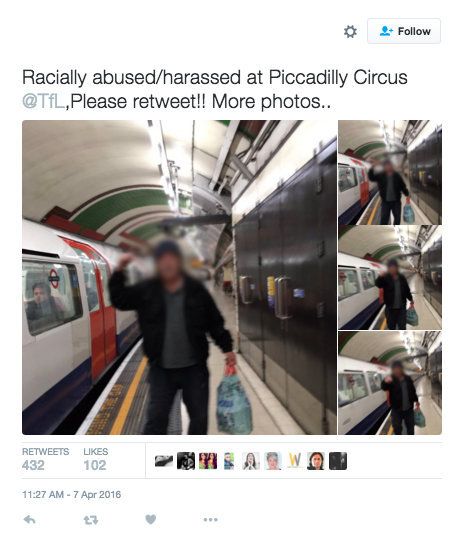 The picture Yazmyn took of the man she claimed attacked her at Piccadilly Circus Underground