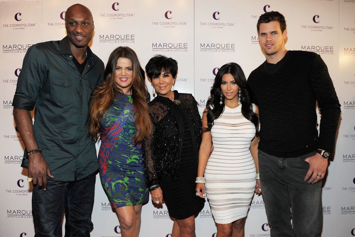 Lamar Odom, Khloe Kardashian, Kris Jenner, Kim Kardashian and Kris Humphries arrive at Kim Kardashian's birthday party at her birthday at Marquee Nightclub at the Cosmopolitan on Oct. 22, 2011 in Las Vegas.