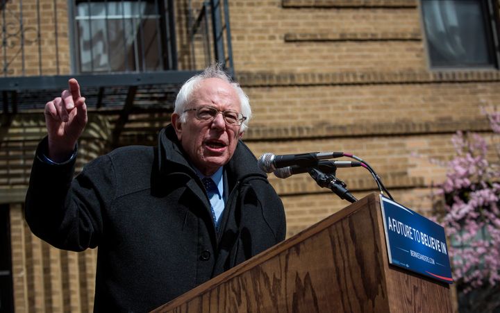 Bernie Sanders holds a rally outside his childhood home in Flatbush.