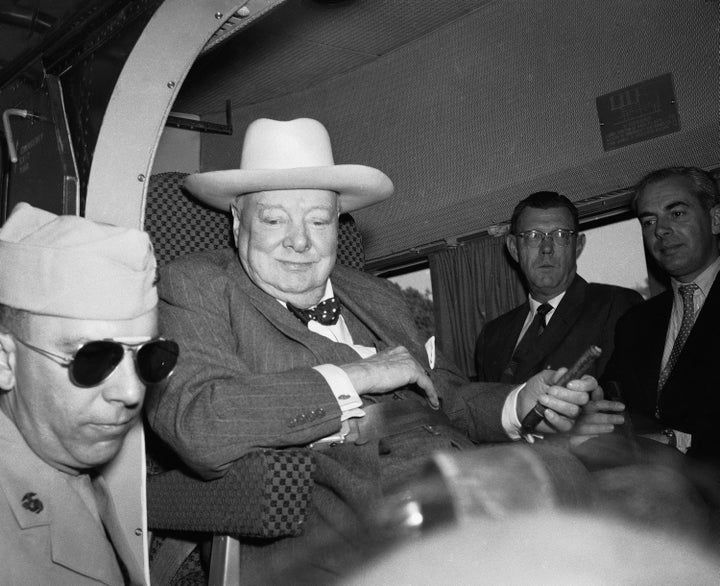 Winston Churchill with Anthony Montague-Browne (background right) in 1959