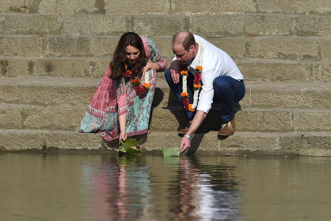 Prince William and Catherine visit the historic Banganga water tank in Mumbai.