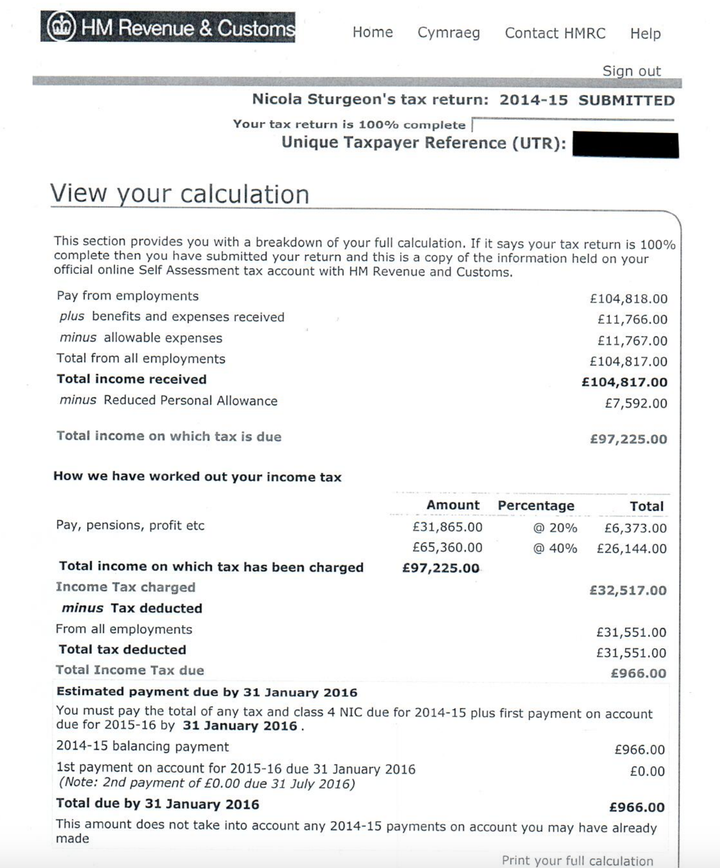 Sturgeon's full tax return can be viewed here