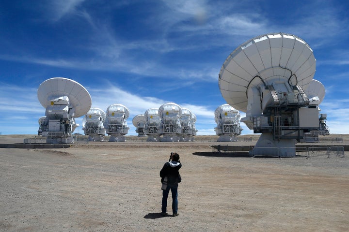 A view of the radio telescopes that make up the Atacama Large Millimeter Array, or ALMA, in Chile's Atacama desert on March 12, 2013.