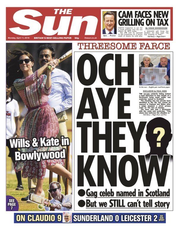 Secret story: The front page of the Sun newspaper on Monday, April 11