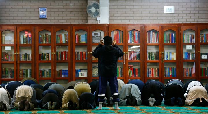 Men pray at the Birmingham Central Mosque on visit my mosque day in February.