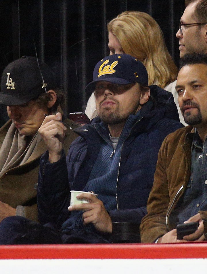 Leonardo DiCaprio watches the game between the New York Islanders and the Buffalo Sabres at the Barclays Center on April 9.