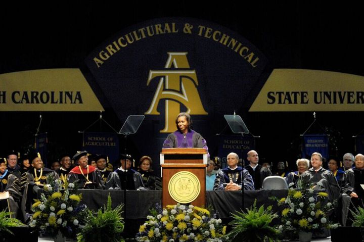First Lady Michelle Obama speaks at North Carolina A&T University.