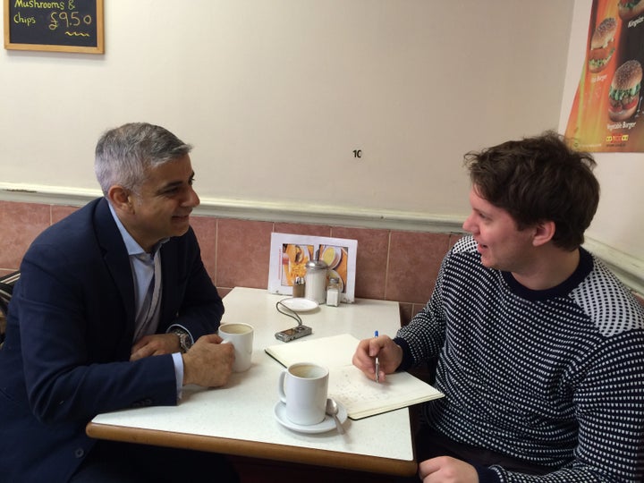 Sadiq Khan talking to the Huff Post UK in West Ealing