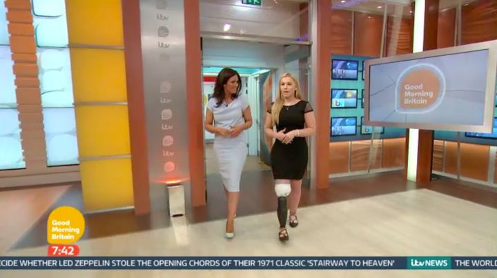 Balch shows off her new leg on Good Morning Britain on Tuesday 
