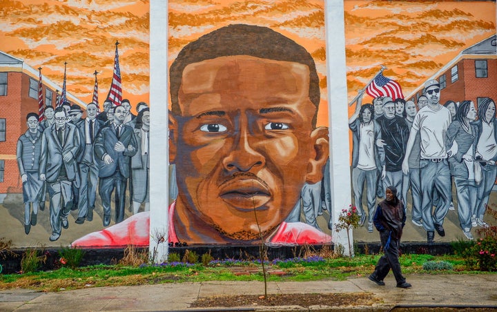 A mural of Freddie Gray in Baltimore, Maryland.