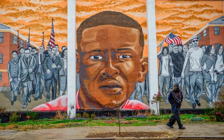 A mural of Freddie Gray in Baltimore, Maryland. 