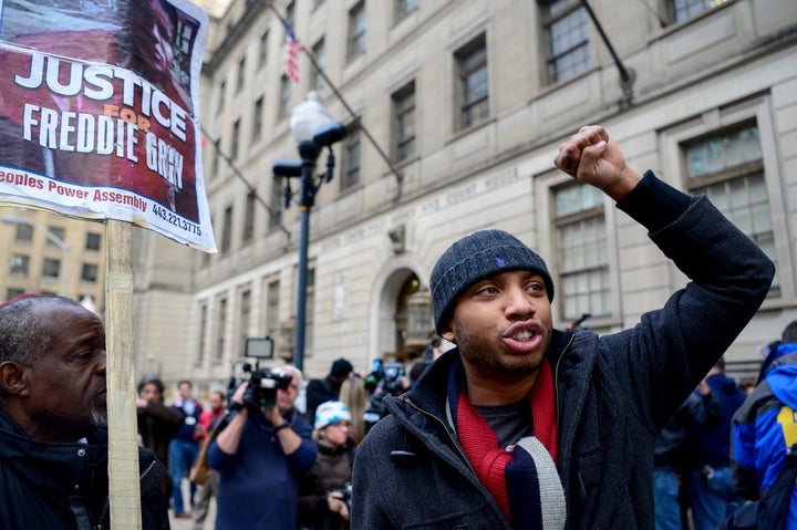 Protesters demand justice for Freddie Gray.