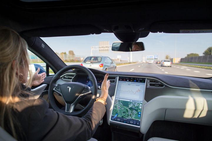 Tesla's Autopilot mode working on the highway.