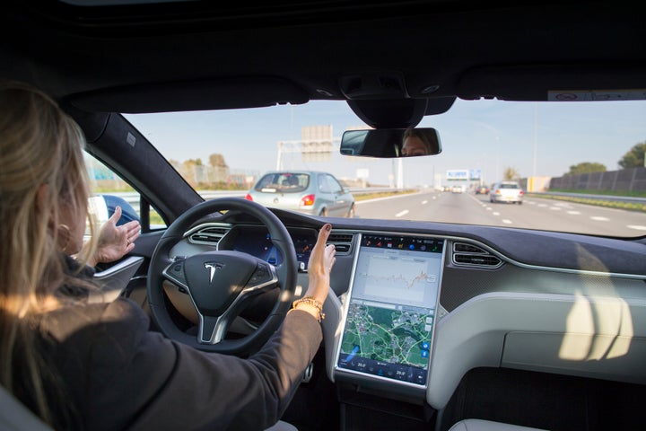 Tesla's Autopilot mode working on the highway.