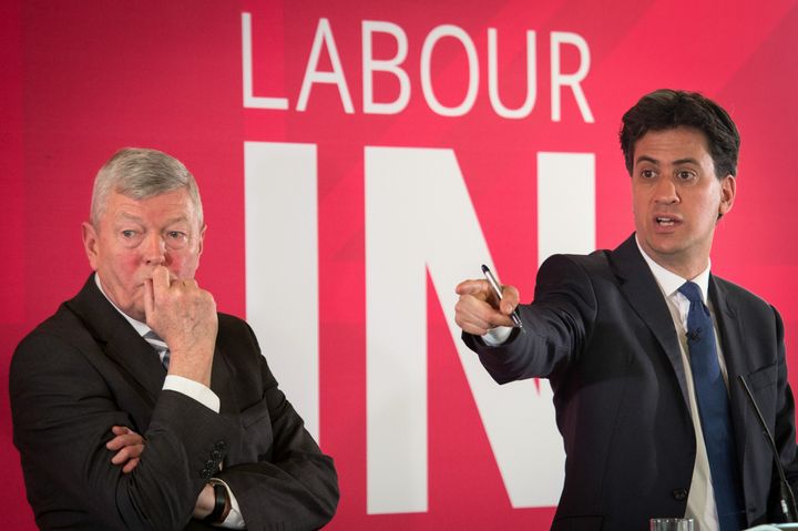 Former leader Ed Miliband with Alan Johnson, leader of the 'Labour In' campaign