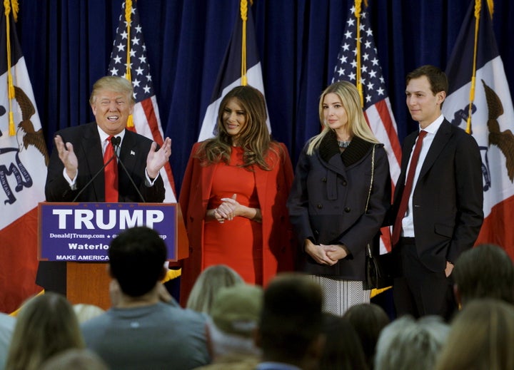 The New York Observer, owned by Donald Trump's son-in-law, Jared Kushner, far left, has endorsed the real estate mogul.