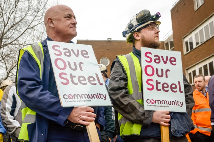 Port Talbot workers outside their steel plant