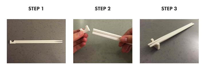 The Cropstick prototype featured above was made from a 3-D printed material. The real ones will be made of 100 percent bamboo.