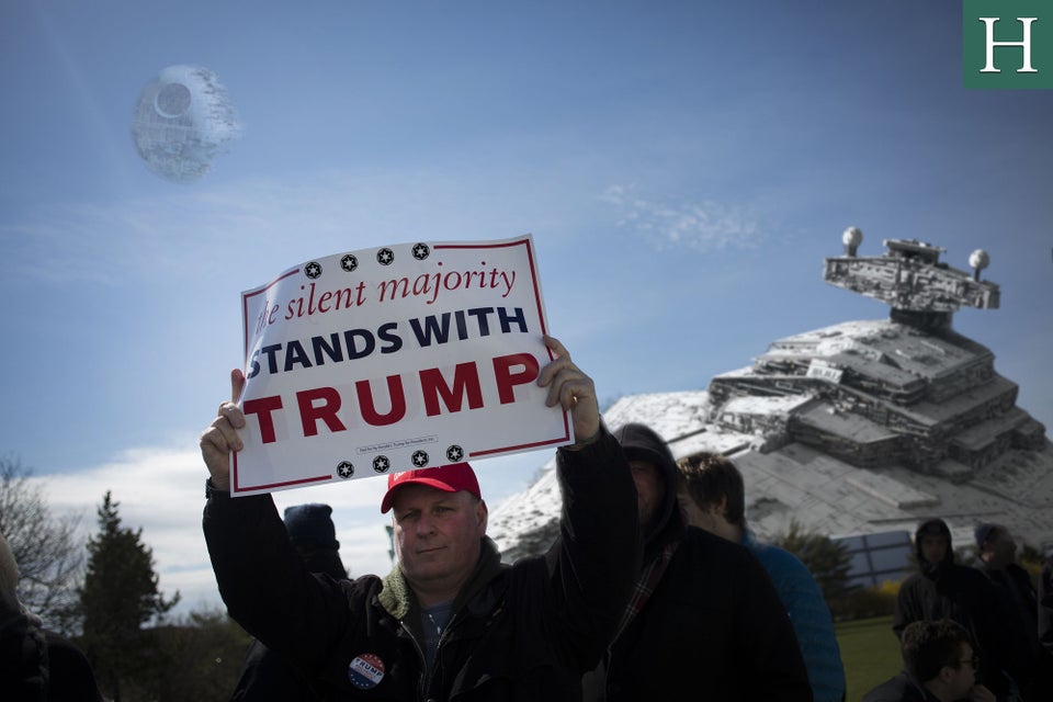 Trump supporters wait anxiously for their lord's arrival.