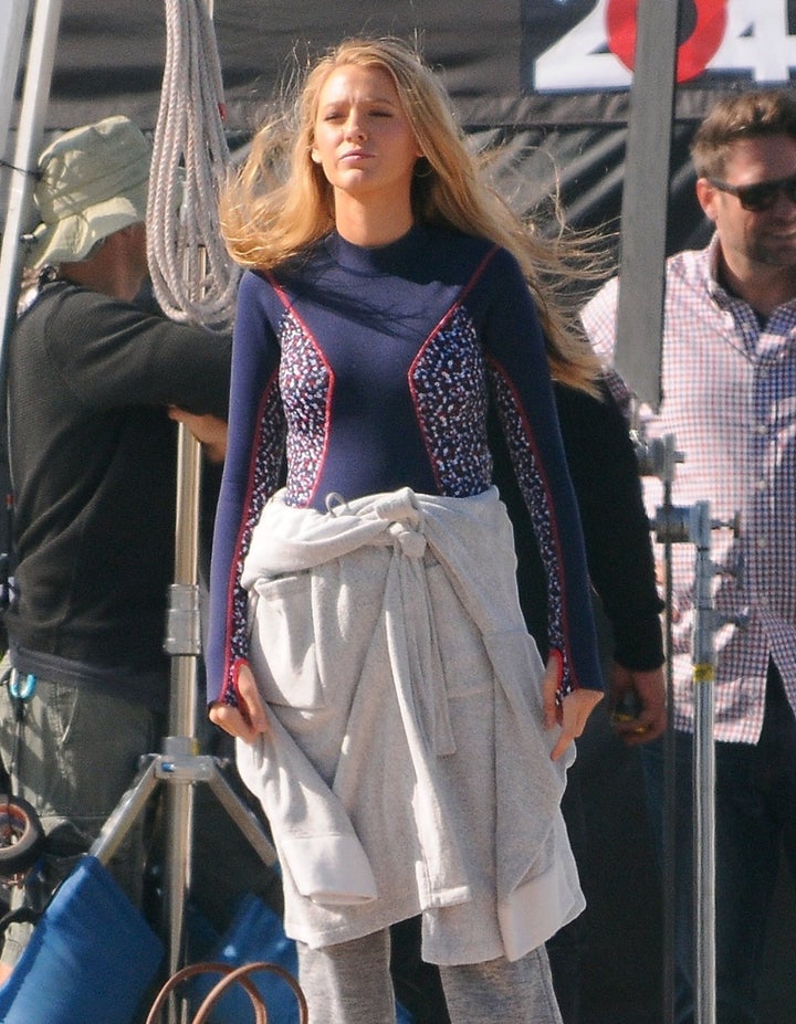 Actress Blake Lively is spotted filming some extra scenes for 'The Shallows' on the beach in Los Angeles, California on April 12, 2016. 