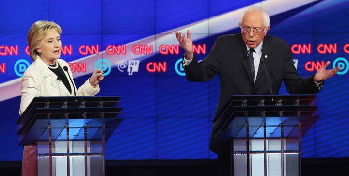 Democratic Presidential candidates Hillary Clinton and Sen. Bernie Sanders (I-Vt.) debate on April 14, 2016 in Brooklyn ahead of the New York primary to be held April 19.