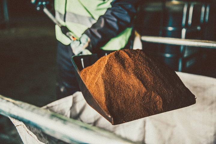 Coffee grounds leftover from factories and shops