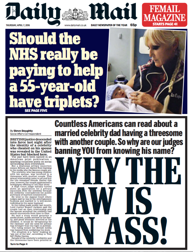 <strong>The front page of the Daily Mail on Thursday April 4</strong>